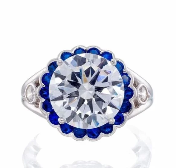 Men's Topaz Engagement Rings in 10K Gold with a Channel - Set Diamond Band5 Carat Round Cut and Sapphire Blue Cubic Zirconia Halo Engagement Ring in White Gold Plated Sterling Silver Men's Topaz Engagement Rings in 10K Gold with a Channel - Set Diamond Band5 Carat Round Cut and Sapphire Blue Cubic Zirconia Halo Engagement Ring in White Gold Plated Sterling Silver