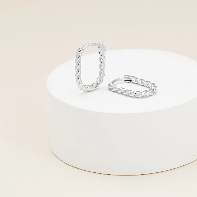9K White Gold Twist Paperclip Huggie Earrings