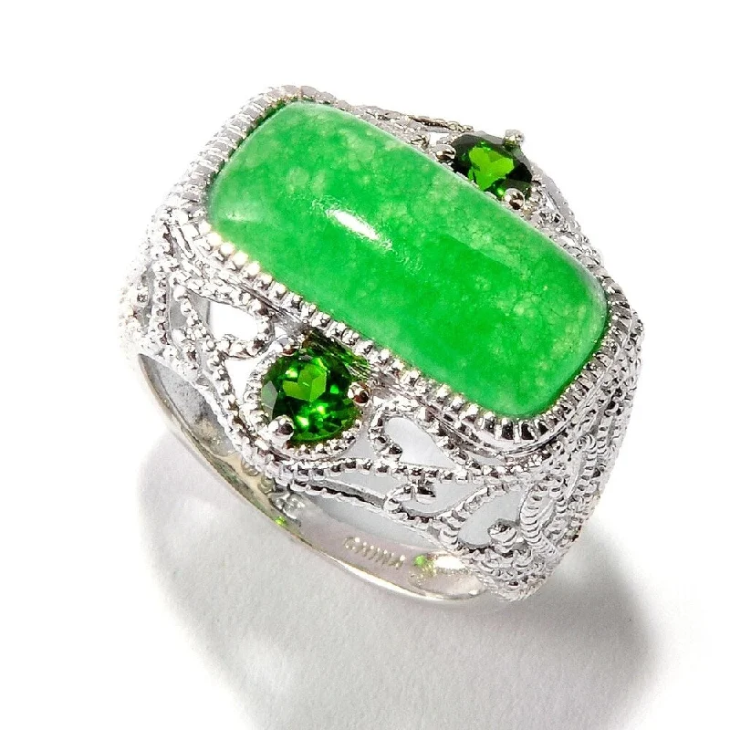 Lapis Lazuli Gemstone Rings in Sterling Silver with a Star - Shaped Setting for a Celestial - Inspired PieceSterling Silver 5.13Ctw Green Jade and Chrome Diopside Ring Lapis Lazuli Gemstone Rings in Sterling Silver with a Star - Shaped Setting for a Celestial - Inspired PieceSterling Silver 5.13Ctw Green Jade and Chrome Diopside Ring