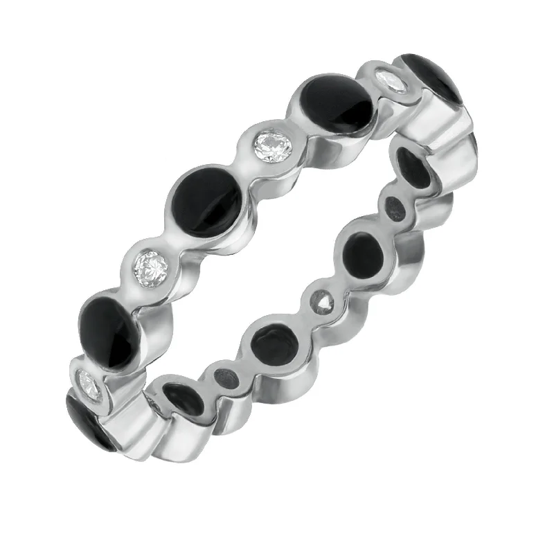 18ct White Gold Whitby Jet Diamond Eternity Ring
