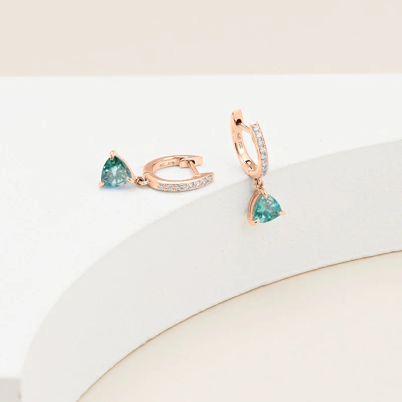 9K Rose Gold Trilliant Cut Created Alexandrite Diamond Earrings