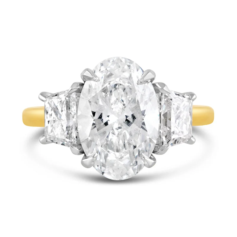 Oval & Trapezoid Three Stone Engagement Ring 4.45ct
