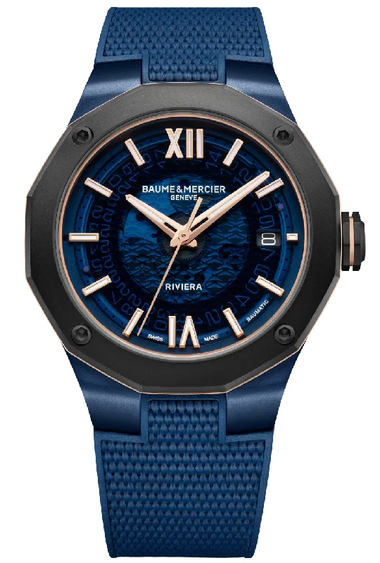 Sapphire - and - Diamond - Accented Wedding Bands in Platinum for a Royal and Sophisticated LookBaume et Mercier Riviera Automatic Titanium Sapphire - and - Diamond - Accented Wedding Bands in Platinum for a Royal and Sophisticated LookBaume et Mercier Riviera Automatic Titanium