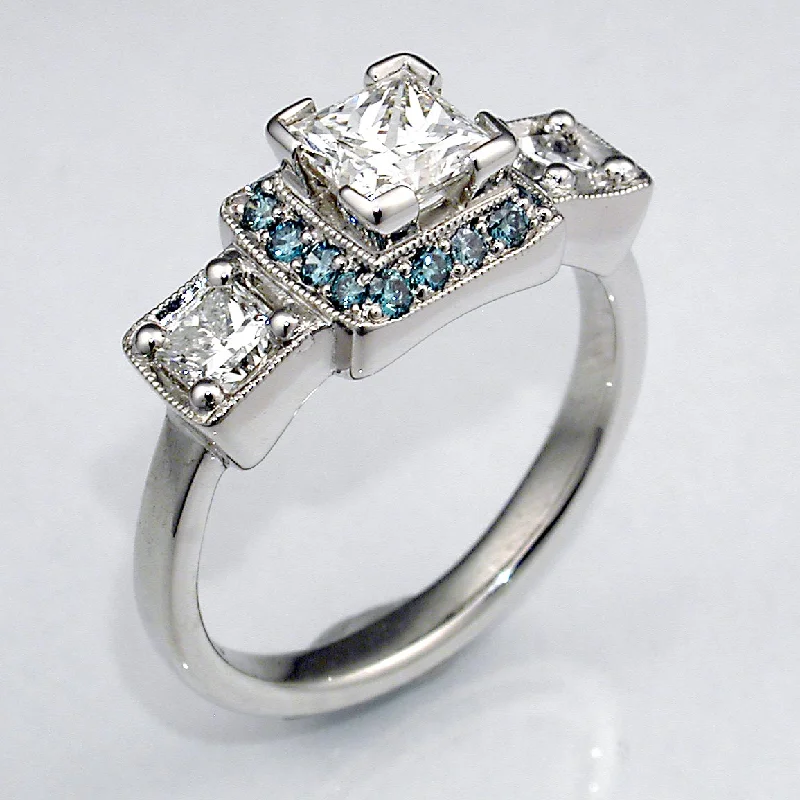 Men's Moonstone Engagement Rings in Silver - Plated Copper with a Celtic Knot PatternThree Stone Diamond Engagement Ring w/Blue Diamond Halo Men's Moonstone Engagement Rings in Silver - Plated Copper with a Celtic Knot PatternThree Stone Diamond Engagement Ring w/Blue Diamond Halo