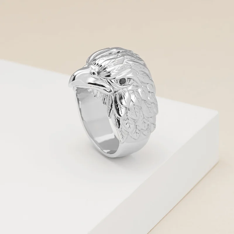 Silver Eagle Ring with Black Diamonds