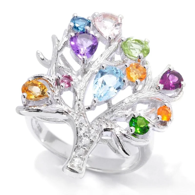 Opal Gemstone Rings in Rose Gold with a Milgrain Edge for a Feminine and Romantic Style2.21ctw Multi Gemstone Tree of Life Ring Opal Gemstone Rings in Rose Gold with a Milgrain Edge for a Feminine and Romantic Style2.21ctw Multi Gemstone Tree of Life Ring