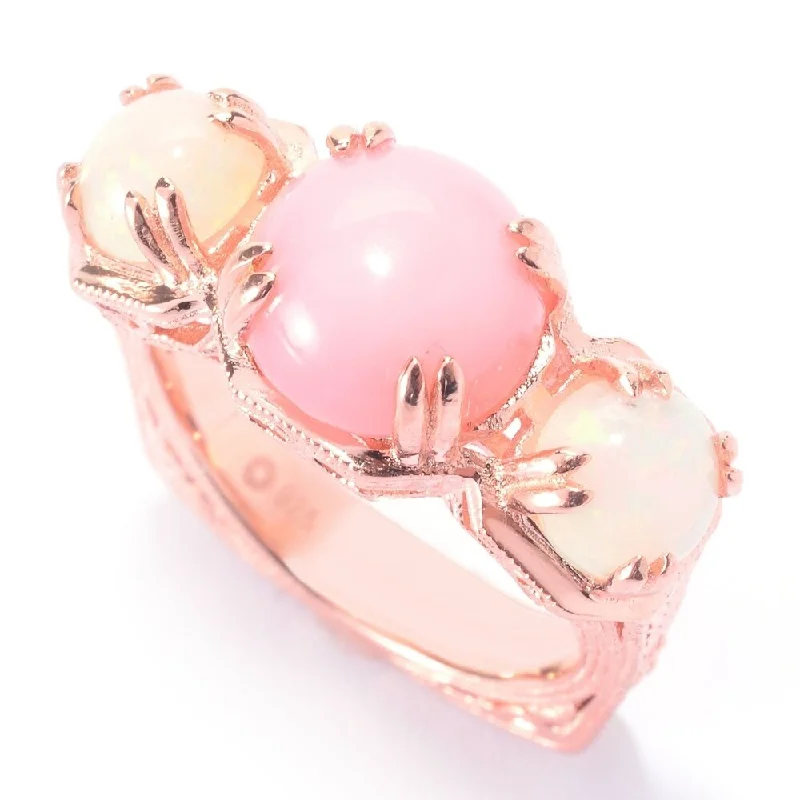 Jasper Gemstone Rings in 18K Gold Vermeil with a Matte Finish for a Subtle and Elegant LookEthiopian Opal & Pink Opal 3-Stone Euro Shank Ring Jasper Gemstone Rings in 18K Gold Vermeil with a Matte Finish for a Subtle and Elegant LookEthiopian Opal & Pink Opal 3-Stone Euro Shank Ring