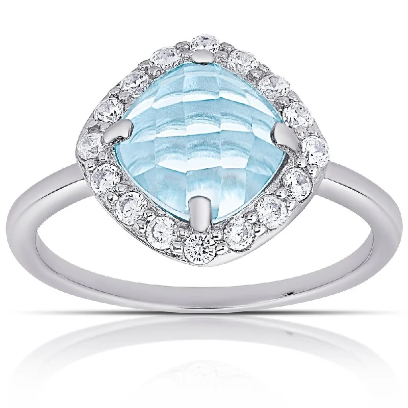 Malachite Gemstone Rings in 14K Gold with a Carved Stone for a Unique and Artistic AppealDolce Giavonna Sterling Silver Blue Topaz and Cubic Zirconia Halo Design Ring - White