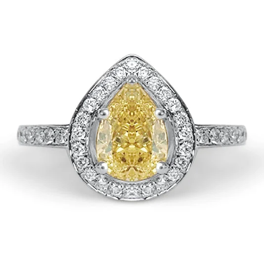 Pear Yellow Diamond Halo Engagement Ring