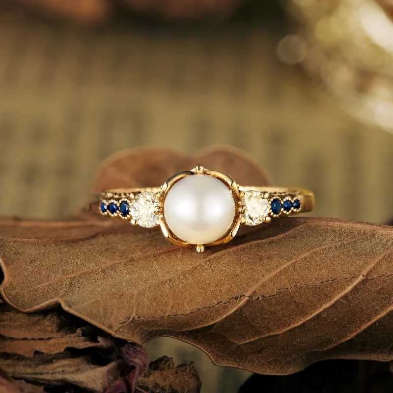 Men's Sapphire Engagement Rings in 18K White Gold with Pave Diamond AccentsGemsMagic Akoya Pearl Peekaboo Promise Ring Men's Sapphire Engagement Rings in 18K White Gold with Pave Diamond AccentsGemsMagic Akoya Pearl Peekaboo Promise Ring