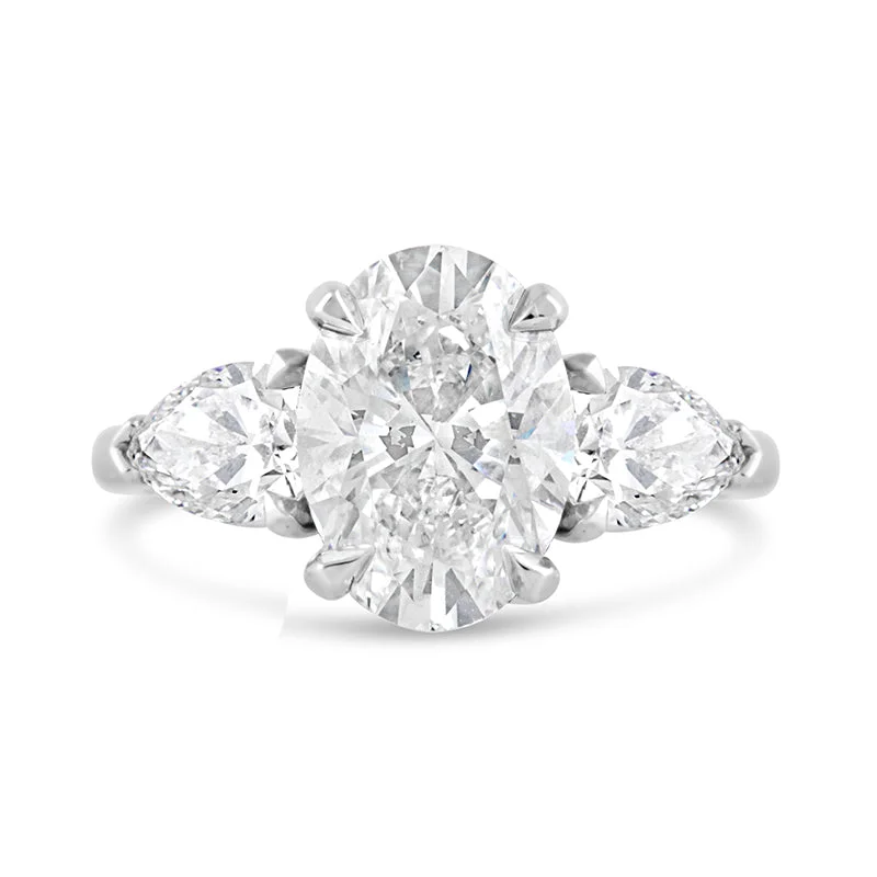 Oval & Pear Three Stone Engagement Ring 3.42ct