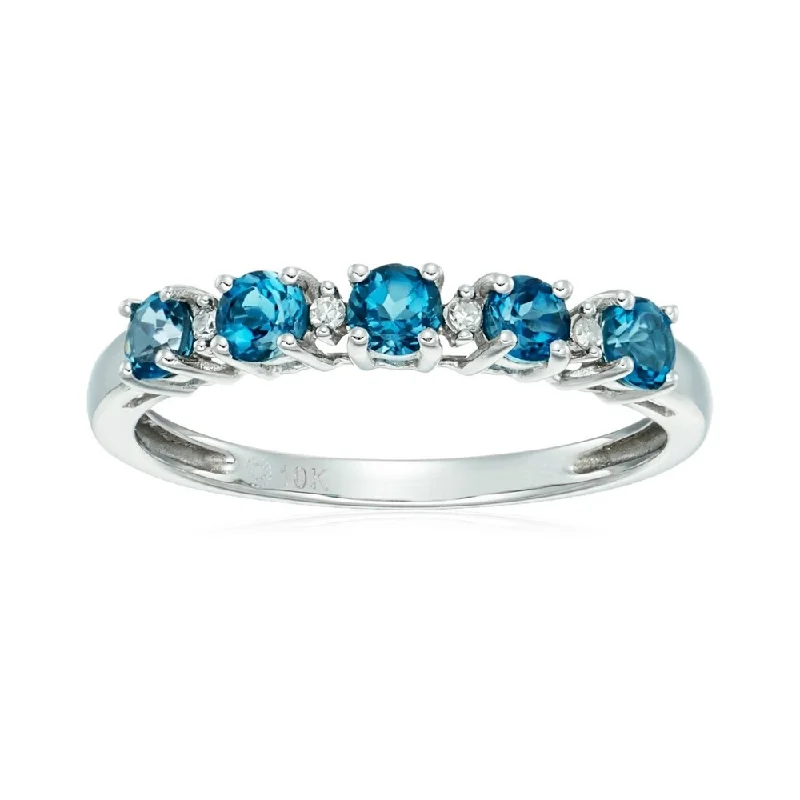 Topaz Gemstone Rings in 10K Gold with a Channel - Set Design for a Contemporary and Durable Option10k White Gold London Blue TPZ & Diamond Accented Stackable Ring Topaz Gemstone Rings in 10K Gold with a Channel - Set Design for a Contemporary and Durable Option10k White Gold London Blue TPZ & Diamond Accented Stackable Ring