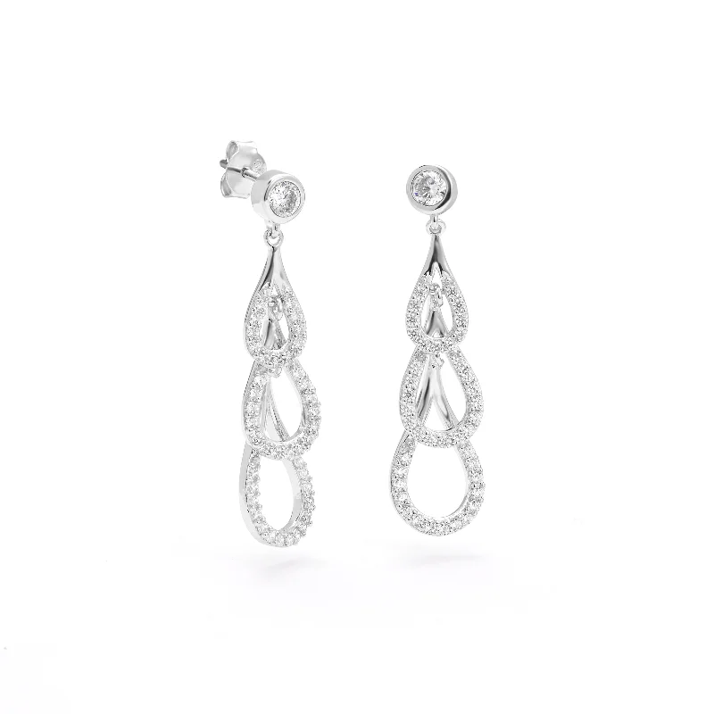 Sterling Silver Zirconia Triple Teardrop Stud Earrings