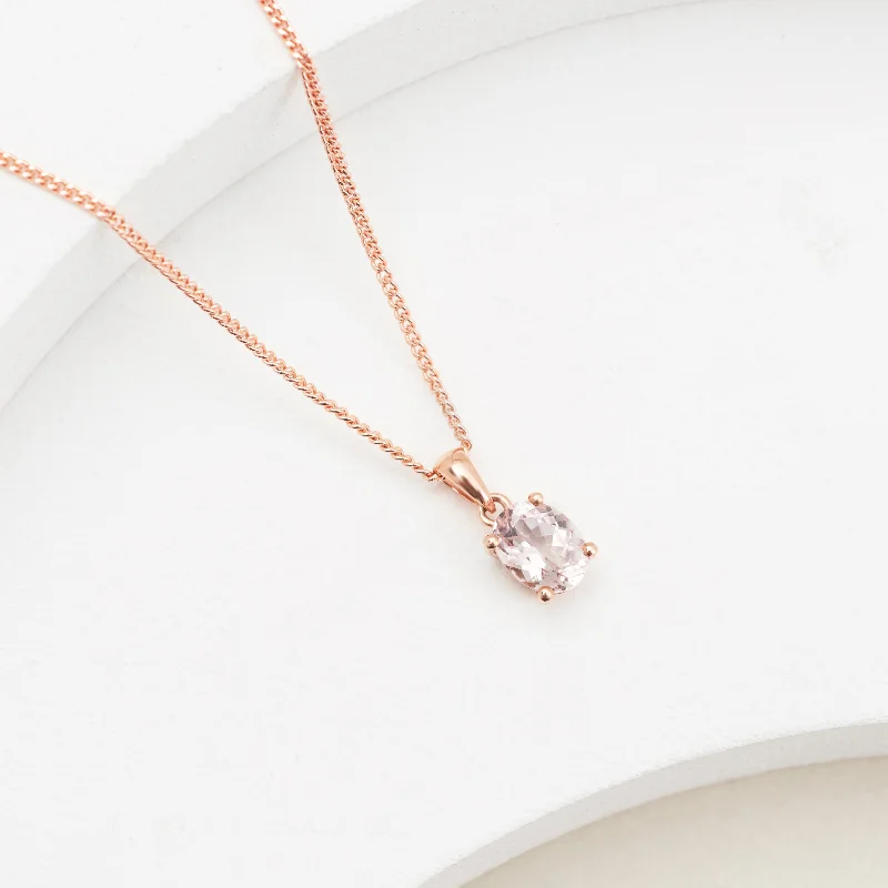 9K Rose Gold Oval Pink Morganite Pendant