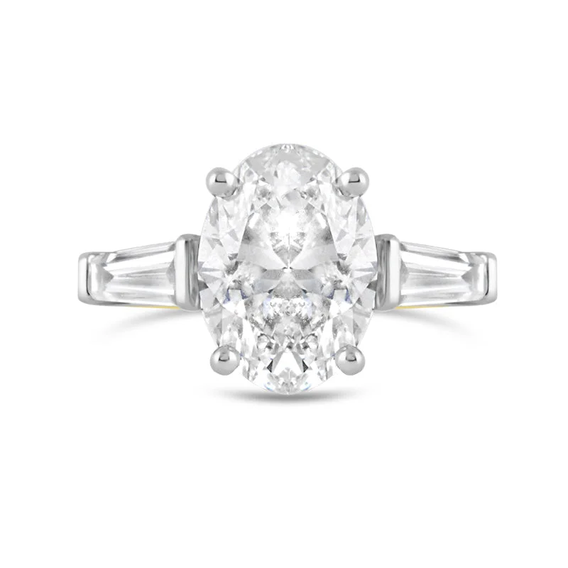 Rose Gold - Plated Engagement and Wedding Band Sets with a Halo of Cubic Zirconia for a Glamorous and Affordable LookOval & Baguette Cut Engagement Ring 3.64ct Rose Gold - Plated Engagement and Wedding Band Sets with a Halo of Cubic Zirconia for a Glamorous and Affordable LookOval & Baguette Cut Engagement Ring 3.64ct
