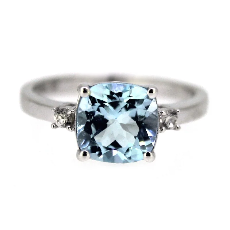 Aquamarine Gemstone Rings in 9K Gold with a Bezel Setting for a Modern and Secure Fit925 Sterling Silver Cushion Sky Blue Topaz and White Natural Zircon 3-Stone Ring Aquamarine Gemstone Rings in 9K Gold with a Bezel Setting for a Modern and Secure Fit925 Sterling Silver Cushion Sky Blue Topaz and White Natural Zircon 3-Stone Ring