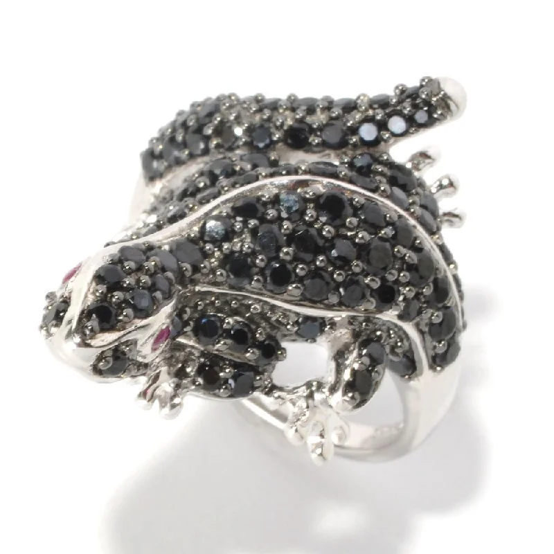 Amethyst Gemstone Rings in Sterling Silver with a Halo of Cubic Zirconia for a Budget - Friendly LuxurySterling Silver Black Spinel Salamander Ring Amethyst Gemstone Rings in Sterling Silver with a Halo of Cubic Zirconia for a Budget - Friendly LuxurySterling Silver Black Spinel Salamander Ring