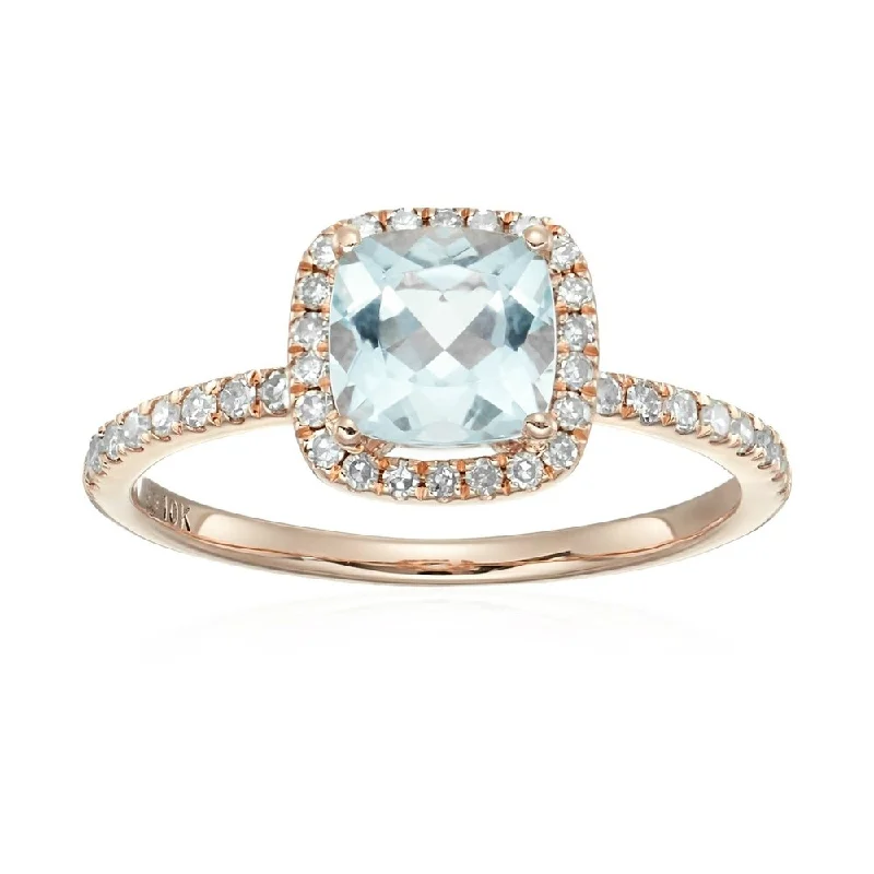 Ruby Gemstone Rings in 14K Yellow Gold with a Solitaire Setting for a Classic and Bold Statement10k Rose Gold Aquamarine and Diamond Cushion Halo Engagement Ring, Size 7