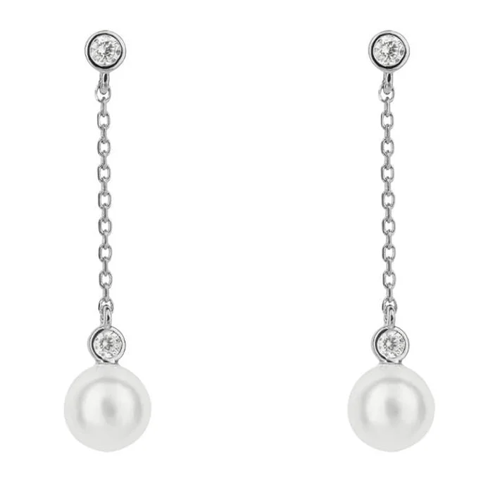 18K White Gold Classic Round - Cut Diamond Wedding Bands for a Timeless and Elegant LookPearl & Zirconia Drop Chain Earrings 18K White Gold Classic Round - Cut Diamond Wedding Bands for a Timeless and Elegant LookPearl & Zirconia Drop Chain Earrings