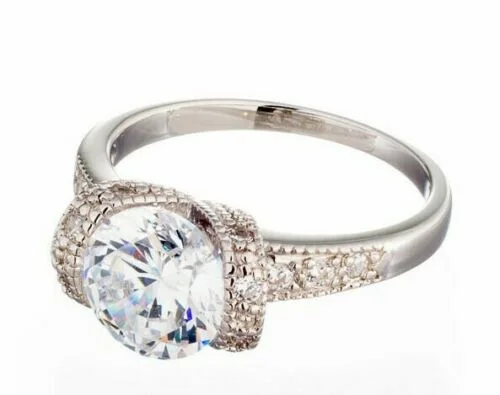 Men's Aquamarine Engagement Rings in 9K Gold with a Bezel - Set Stone2 Carat Round Cut Cubic Zirconia Vintage Engagement Ring In Sterling Silver Men's Aquamarine Engagement Rings in 9K Gold with a Bezel - Set Stone2 Carat Round Cut Cubic Zirconia Vintage Engagement Ring In Sterling Silver