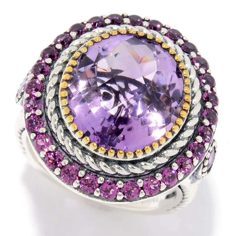 Tourmaline Gemstone Rings in 18K Two - Tone Gold with a Floral - Shaped Setting for a Feminine Touch925 Sterling Silver Pink Amethyst and Rhodolite Garnet Ring Tourmaline Gemstone Rings in 18K Two - Tone Gold with a Floral - Shaped Setting for a Feminine Touch925 Sterling Silver Pink Amethyst and Rhodolite Garnet Ring