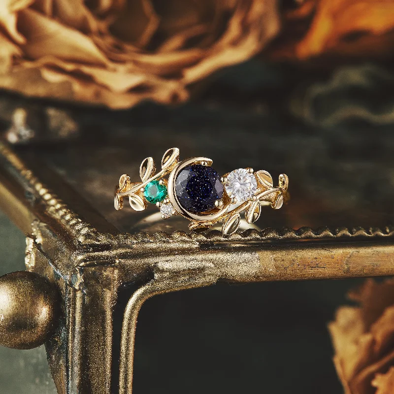 Men's Lapis Lazuli Engagement Rings in Sterling Silver with a Star - Shaped Stone SettingMoon and Leaf Inspired | Star Sandstone and Moissanite Ring - Lyra Men's Lapis Lazuli Engagement Rings in Sterling Silver with a Star - Shaped Stone SettingMoon and Leaf Inspired | Star Sandstone and Moissanite Ring - Lyra