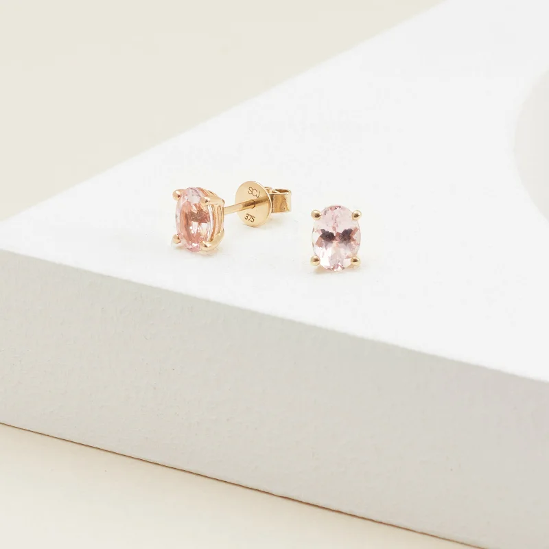 9K Yellow Gold Oval Morganite Stud Earrings