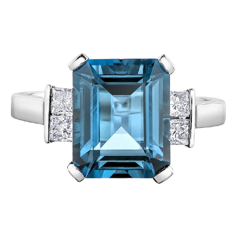 Men's Aquamarine Engagement Rings in 9K Gold with a Bezel - Set StoneLondon Blue Topaz Ring with Canadian Diamond Accents Men's Aquamarine Engagement Rings in 9K Gold with a Bezel - Set StoneLondon Blue Topaz Ring with Canadian Diamond Accents