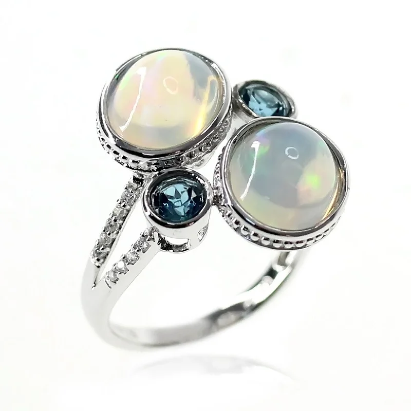 Agate Gemstone Rings in Sterling Silver with a Mosaic - Inspired Inlay for a Bohemian Style925 Sterling Silver Ethiopian Opal and London Blue Topaz Gemstone Ring Agate Gemstone Rings in Sterling Silver with a Mosaic - Inspired Inlay for a Bohemian Style925 Sterling Silver Ethiopian Opal and London Blue Topaz Gemstone Ring