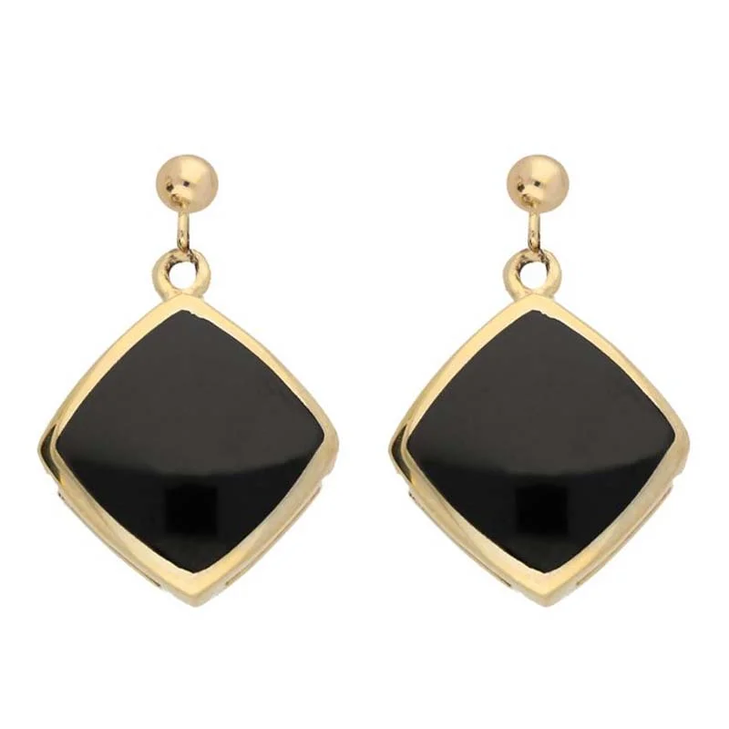 Rose Gold - Plated Engagement and Wedding Band Sets with a Halo of Cubic Zirconia for a Glamorous and Affordable Look9ct Yellow Gold Whitby Jet Cushion Drop Earrings
