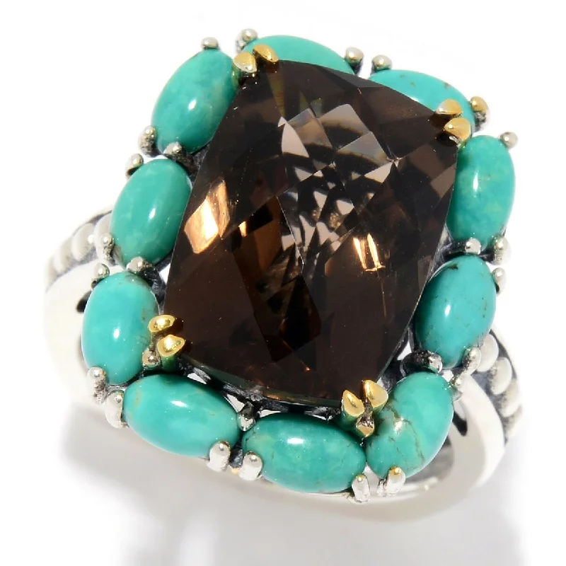 Turquoise Gemstone Rings in 925 Silver with a Southwestern - Inspired Design for a Rustic Charm925 Sterling Silver Tyrone Turquoise and Smoky Quartz Ring Turquoise Gemstone Rings in 925 Silver with a Southwestern - Inspired Design for a Rustic Charm925 Sterling Silver Tyrone Turquoise and Smoky Quartz Ring