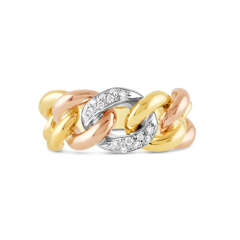 Tri Coloured & Diamond Chain Link Ring