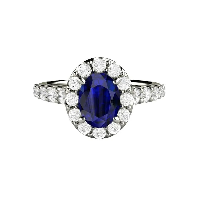 Men's Sapphire Engagement Rings in 18K White Gold with Pave Diamond AccentsOval Blue Sapphire Engagement Ring Pave Diamond Halo Men's Sapphire Engagement Rings in 18K White Gold with Pave Diamond AccentsOval Blue Sapphire Engagement Ring Pave Diamond Halo