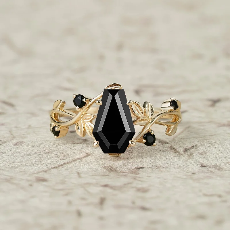 Men's Tanzanite Engagement Rings in Palladium with a Three - Stone Arrangement6x9mm Coffin Shaped Black Onyx Leaf Ring - Grace Men's Tanzanite Engagement Rings in Palladium with a Three - Stone Arrangement6x9mm Coffin Shaped Black Onyx Leaf Ring - Grace