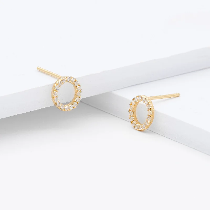 9K Yellow Gold Zirconia Circle Stud Earrings