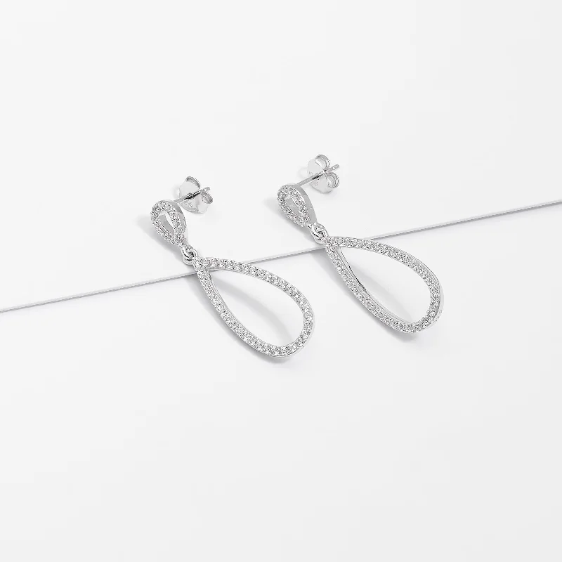 Sterling Silver Double Open Teardrop Zirconia Stud Earrings