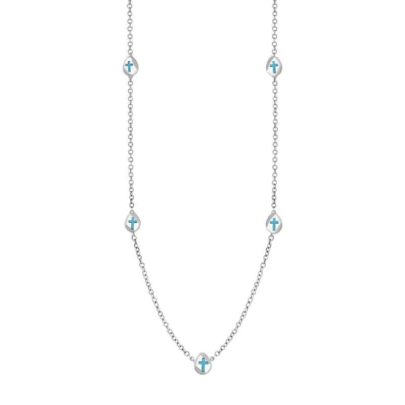 minimalist chain necklaces elegance18ct White Gold Turquoise Cross Link Disc Chain Necklace minimalist chain necklaces elegance18ct White Gold Turquoise Cross Link Disc Chain Necklace