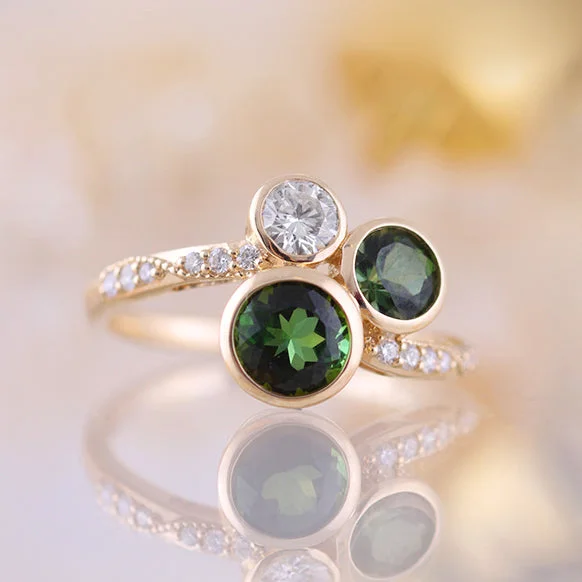Rose Gold - Plated Engagement and Wedding Band Sets with a Halo of Cubic Zirconia for a Glamorous and Affordable LookGreen Tourmaline & Diamond Ring Rose Gold - Plated Engagement and Wedding Band Sets with a Halo of Cubic Zirconia for a Glamorous and Affordable LookGreen Tourmaline & Diamond Ring
