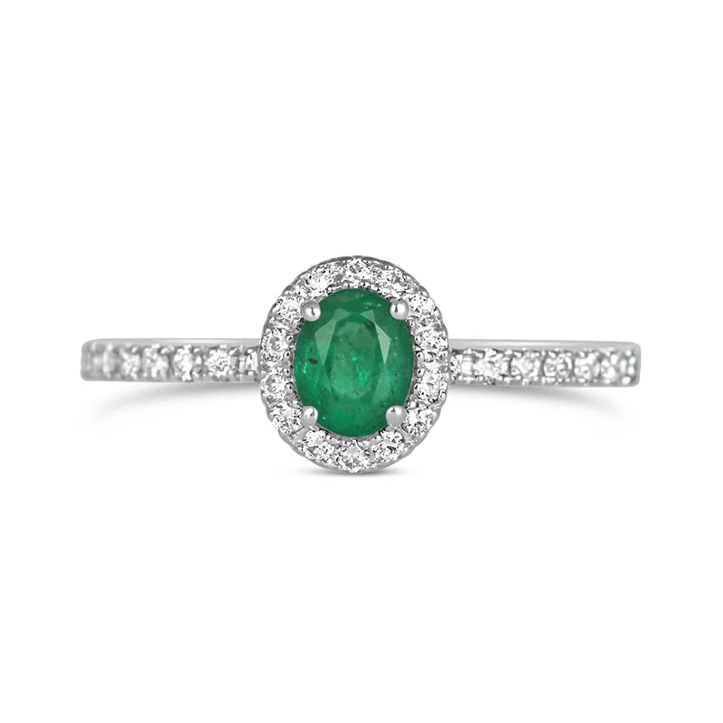 Emerald & Diamond Halo Ring