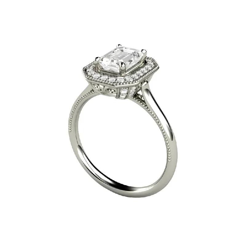 Men's Citrine Engagement Rings in Stainless Steel with a Stackable Band DesignVintage Emerald Cut Moissanite Engagement Ring with Diamond Halo and Filigree