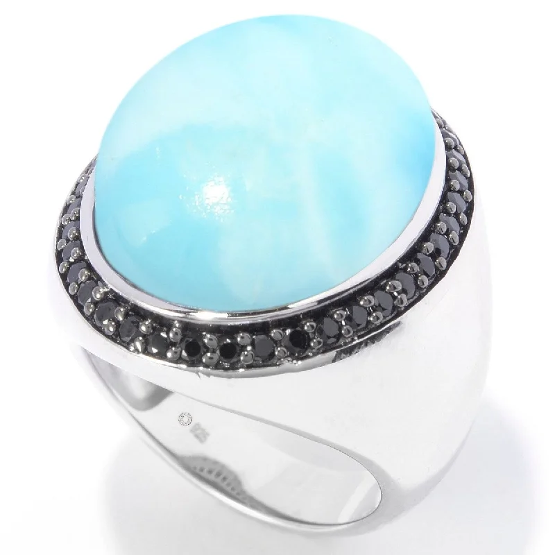 Turquoise Gemstone Rings in 925 Silver with a Southwestern - Inspired Design for a Rustic Charm925 Sterling Silver Larimar and Black Spinel Ring Turquoise Gemstone Rings in 925 Silver with a Southwestern - Inspired Design for a Rustic Charm925 Sterling Silver Larimar and Black Spinel Ring