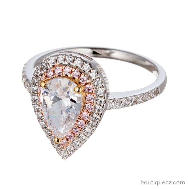 Men's Opal Engagement Rings in 10K Gold with a Milgrain - Trimmed BandPear Cut Cubic Zirconia Double Halo Rose and White Gold Plated Silver Engagement Ring Men's Opal Engagement Rings in 10K Gold with a Milgrain - Trimmed BandPear Cut Cubic Zirconia Double Halo Rose and White Gold Plated Silver Engagement Ring