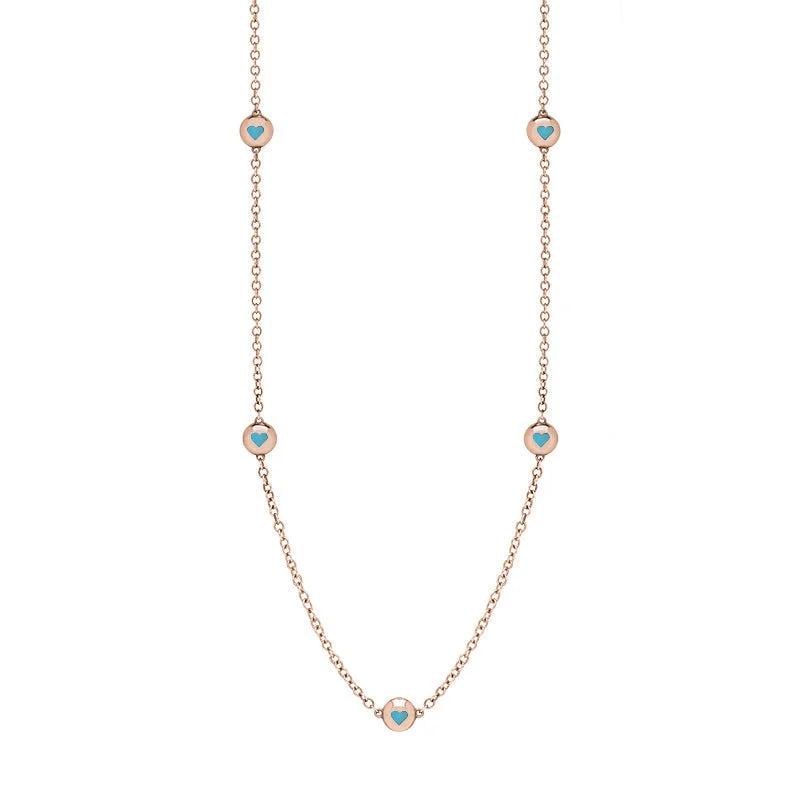 handmade chain necklaces jewelry18ct Rose Gold Turquoise Heart Link Disc Chain Necklace handmade chain necklaces jewelry18ct Rose Gold Turquoise Heart Link Disc Chain Necklace