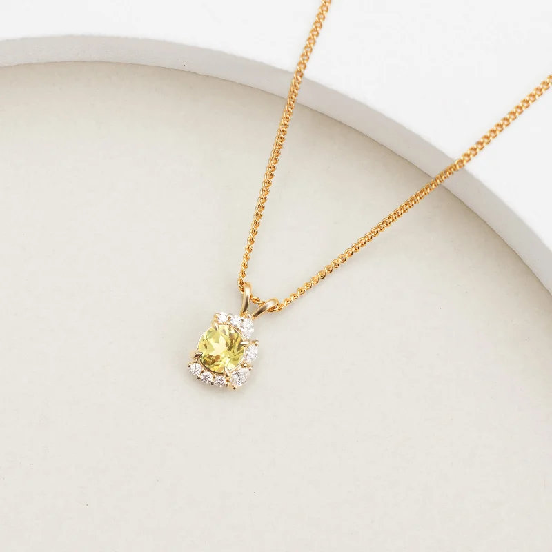 9K Yellow Gold Created Yellow Sapphire Half Halo Diamond Pendant 0.55tdw
