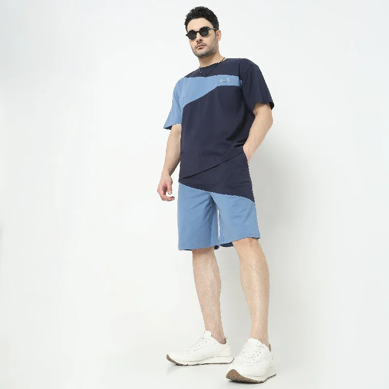 Regular Fit Color Block Mid Rise Shorts