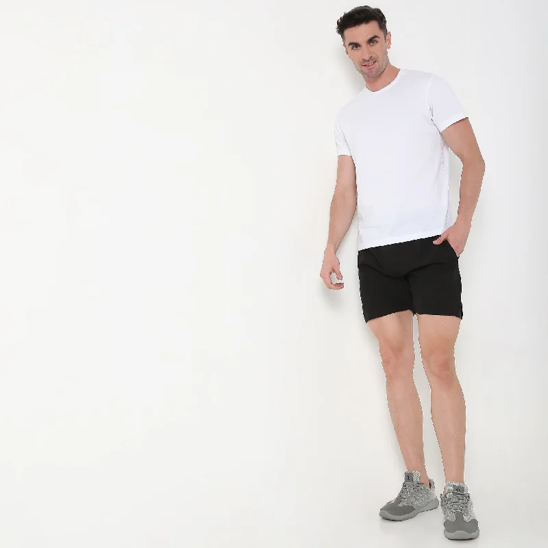 Regular Fit Solid Mid Rise Shorts