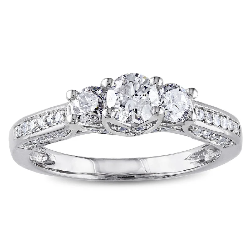 Engagement Rings with Amethyst and Diamond Accents in a Contemporary Setting14k White Gold 1 2/5ct TDW Diamond 3-Stone Engagement Ring by The Miadora Signature Collection Engagement Rings with Amethyst and Diamond Accents in a Contemporary Setting14k White Gold 1 2/5ct TDW Diamond 3-Stone Engagement Ring by The Miadora Signature Collection