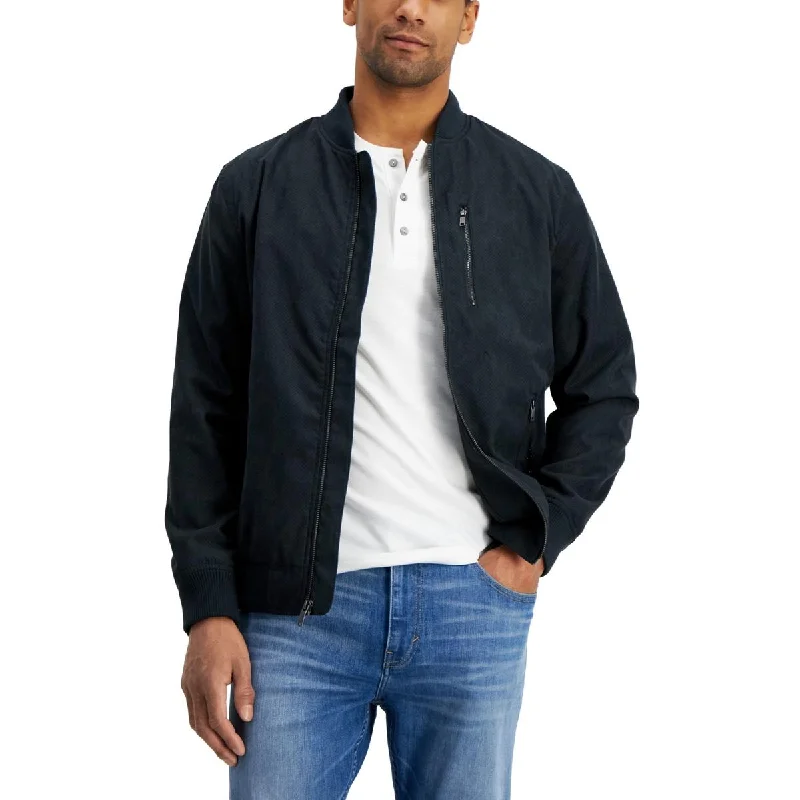 Alfani Mens Faux Suede Perforated Bomber Jacket