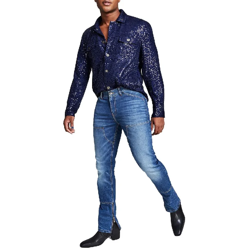 And Now This Mens Sequined Long Sleeve Trucker Jacket