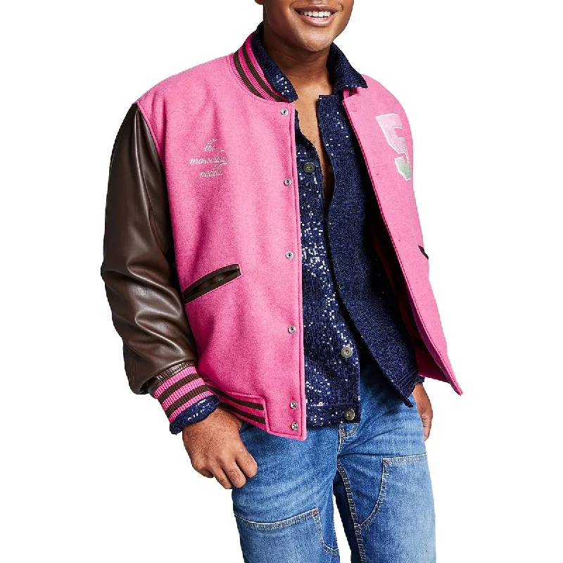 And Now This Mens Varsity Faux Leather Trim Colorblock Bomber Jacket